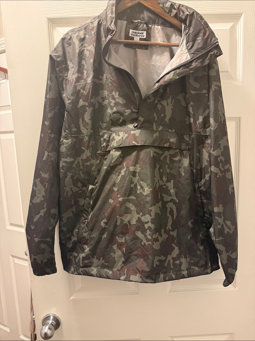 Outdoor Ventures Camouflage Pullover Anorak Jacket - Green Camo with Hood EUC